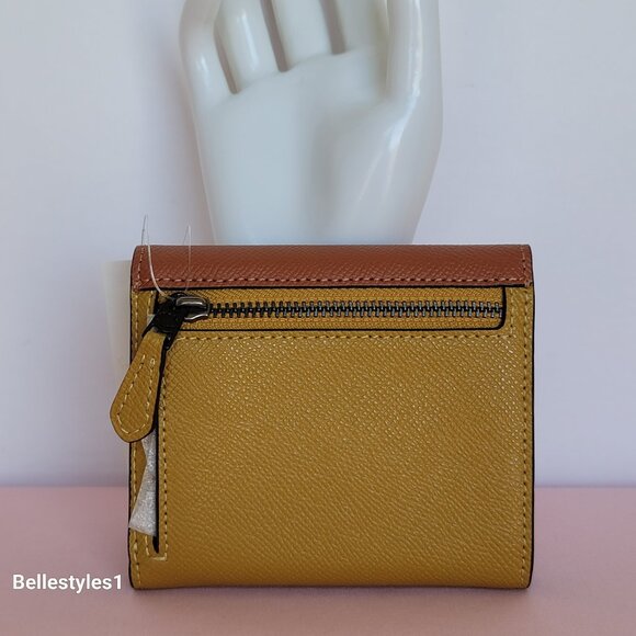 COACH Wyn Colorblocked Crossgrain Leather Small Tri-fold Wallet- Flax Multi🎈$89 - Picture 7 of 16